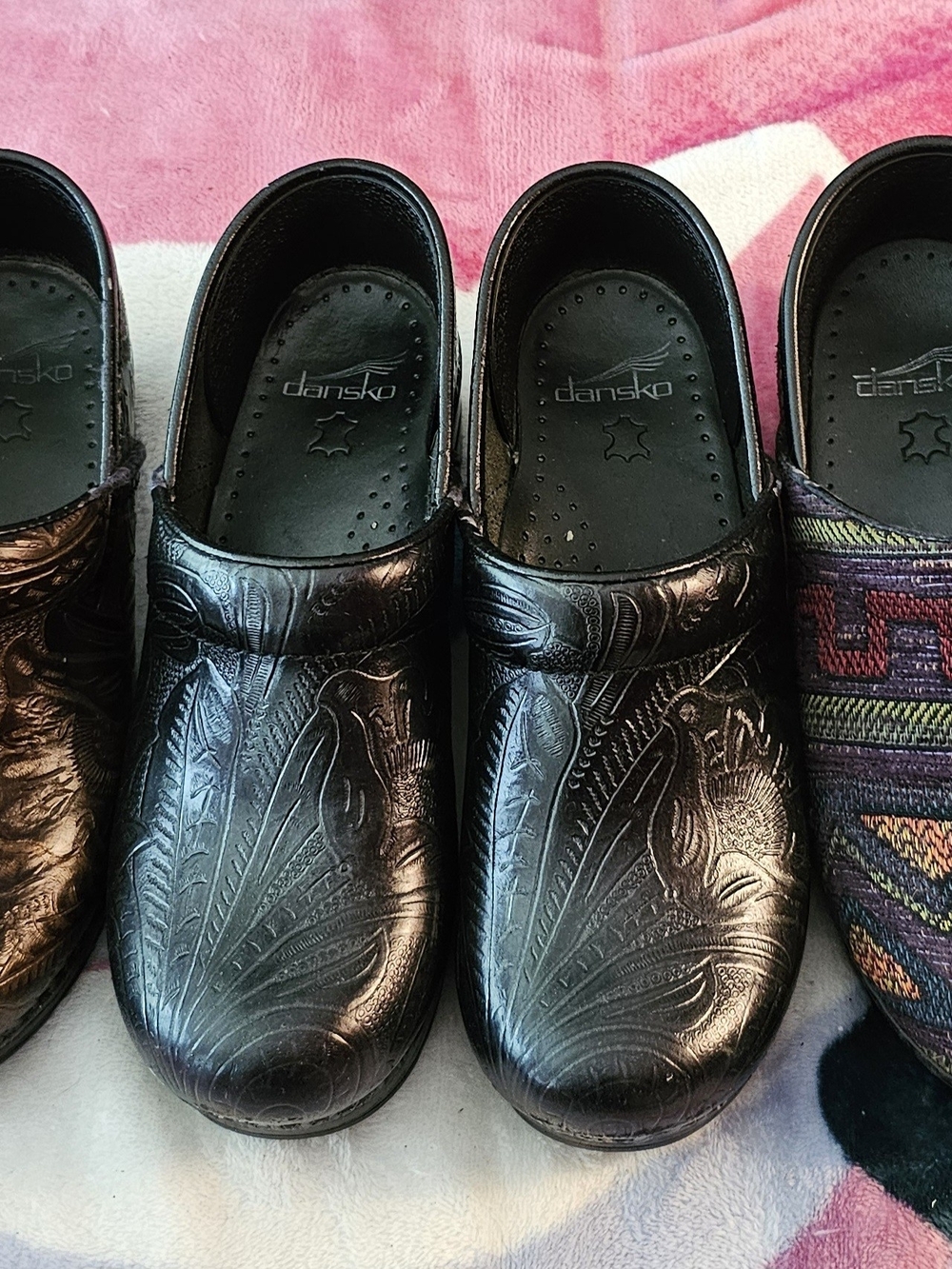 Dansko Black Embossed Leather Clogs